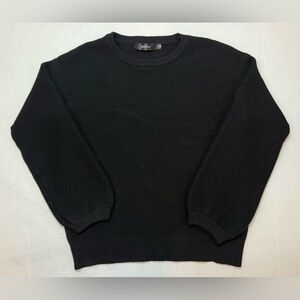 Zesica Lantern Sleeve Loose Ribbed Crewneck Pullover Sweater Black Size S